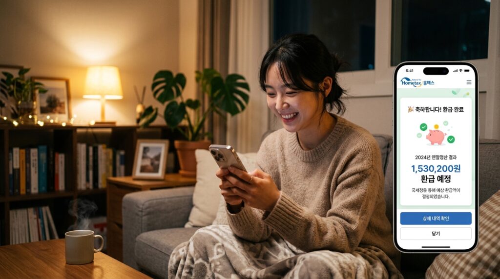 연말정산 간소화 서비스로 환급금 조회 중인 스마트폰 화면